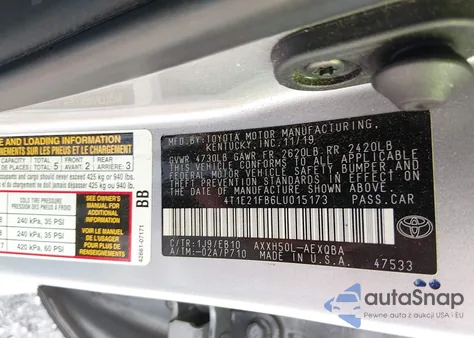 2020 Toyota Avalon Hybrid Xse from USA, damaged, VIN 4T1E21FB6LU015173